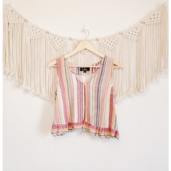 Lulus Tops - LULUS Rainbow Striped Ruffle Crop Tank Top sz S